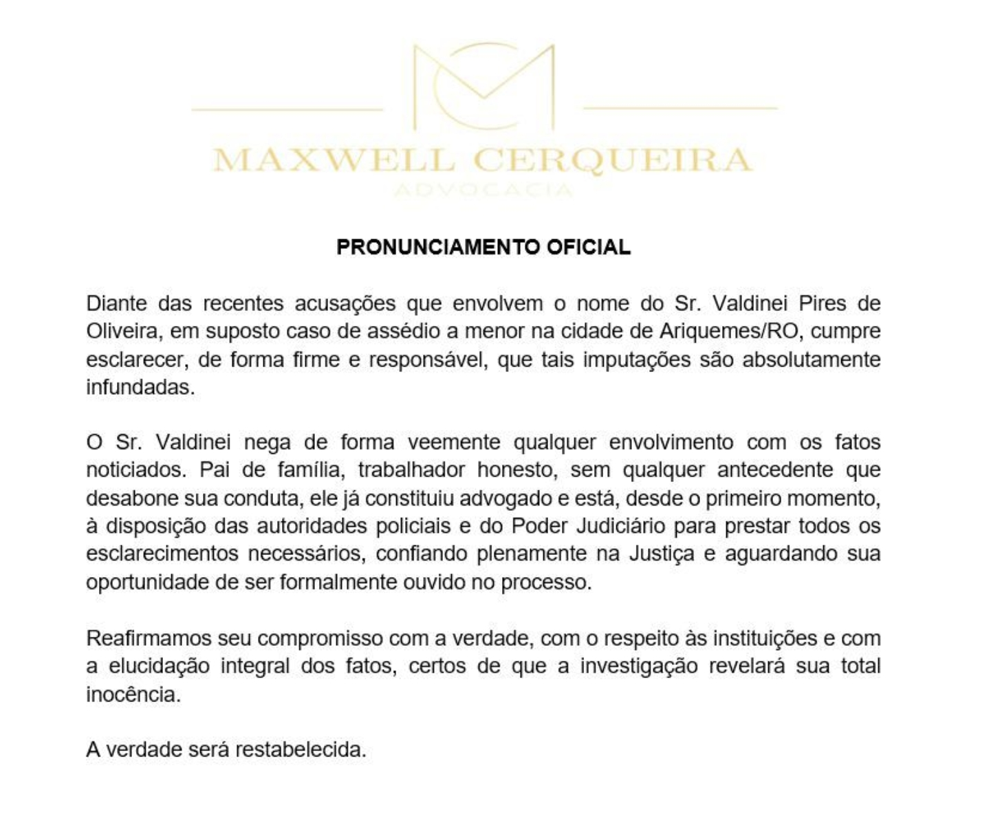 PRONUNCIAMENTO OFICIAL